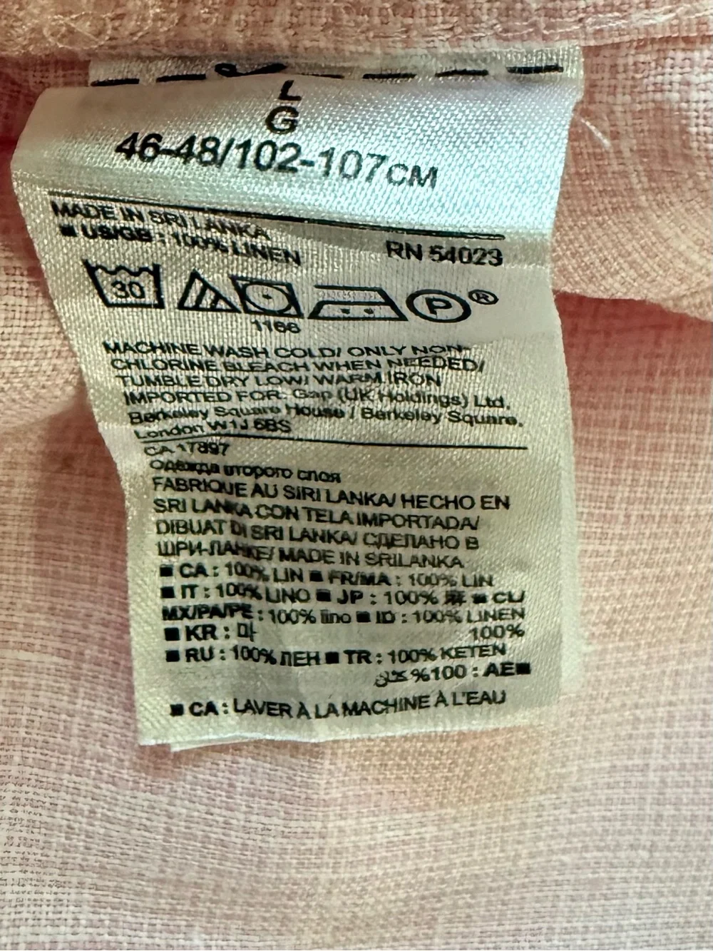 Banana Republic Camden Fit 100% Linen Men's Pink Button-Down Shirt Size Large